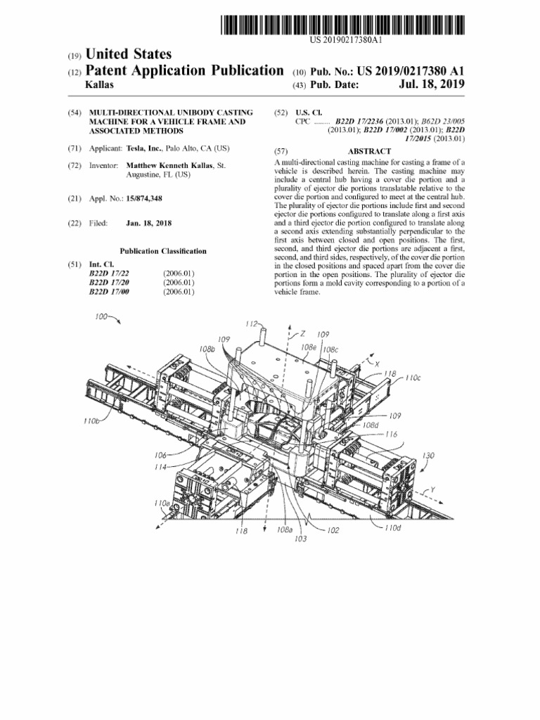 Tesla Patent MultiDirectional Unibody Casting Machine PDF