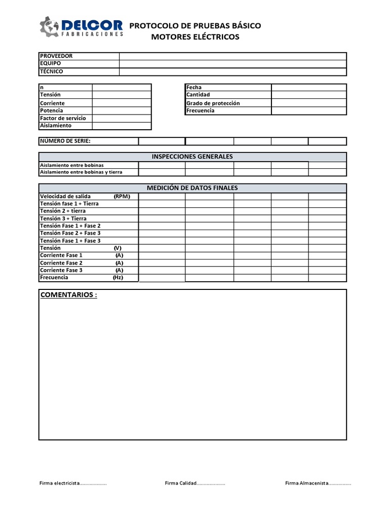 Copia de 2. Formato para Pruebas de Motores Electricos | PDF