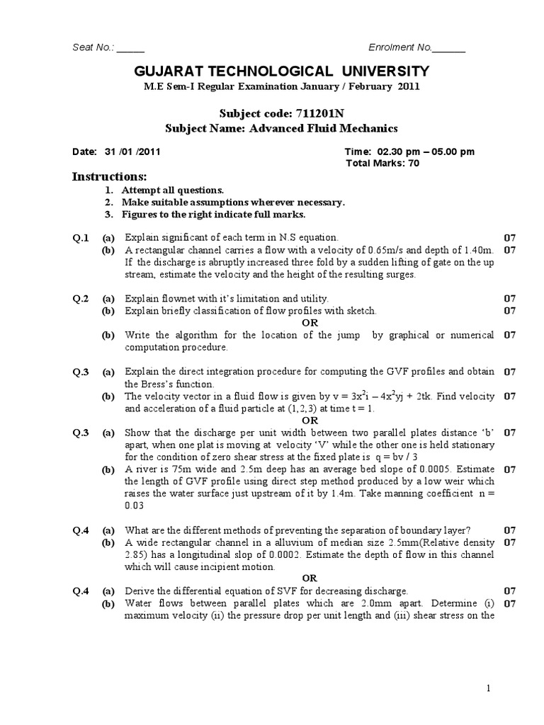 Advanced Fluid Mechanics Exam Paper | PDF | Boundary Layer | Fluid ...