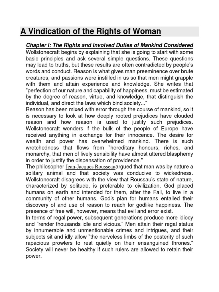 Vindication PDF Mary Wollstonecraft Reason
