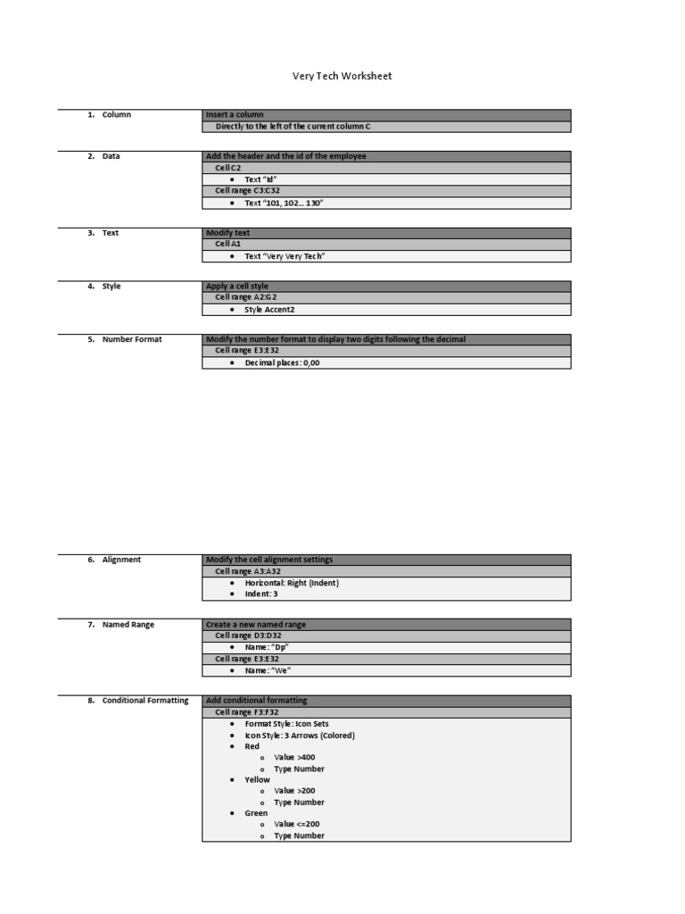 Very Tech Worksheet Instructions | PDF | Microsoft Excel | Computing