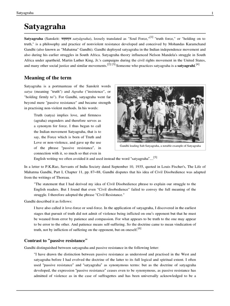 Satyagraha: Meaning of The Term | PDF | Mahatma Gandhi | Nonviolence