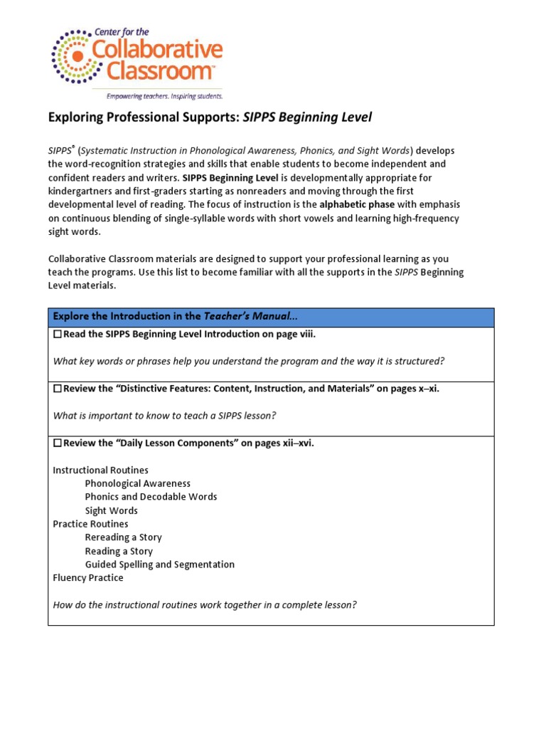 Node-Exploring Professional Supports Sipps Beginnng | PDF | Phonics ...