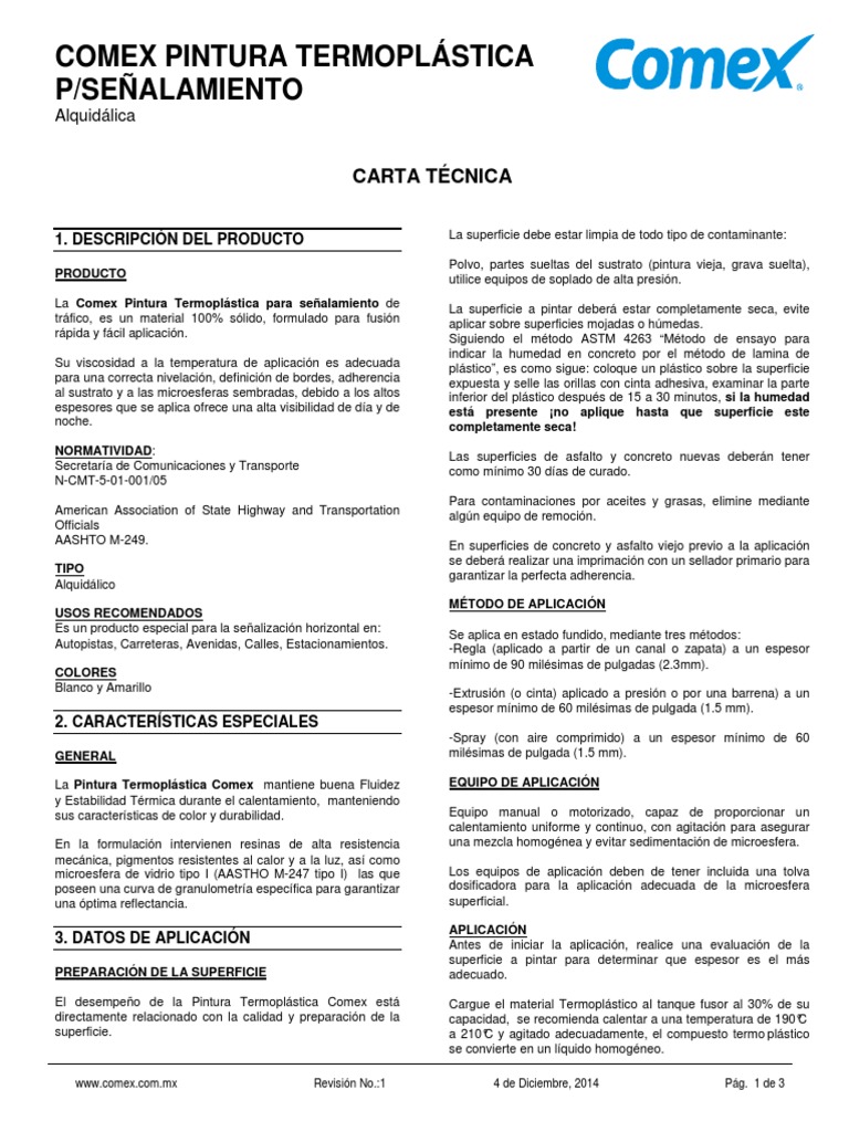 Comex Pintura Termoplastica P Senalamiento | PDF | Pintar | Aluminio