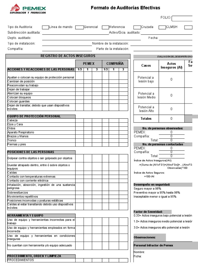 Formato de Auditorías Efectivas PEMEX | PDF | Salud y bienestar | Medicina