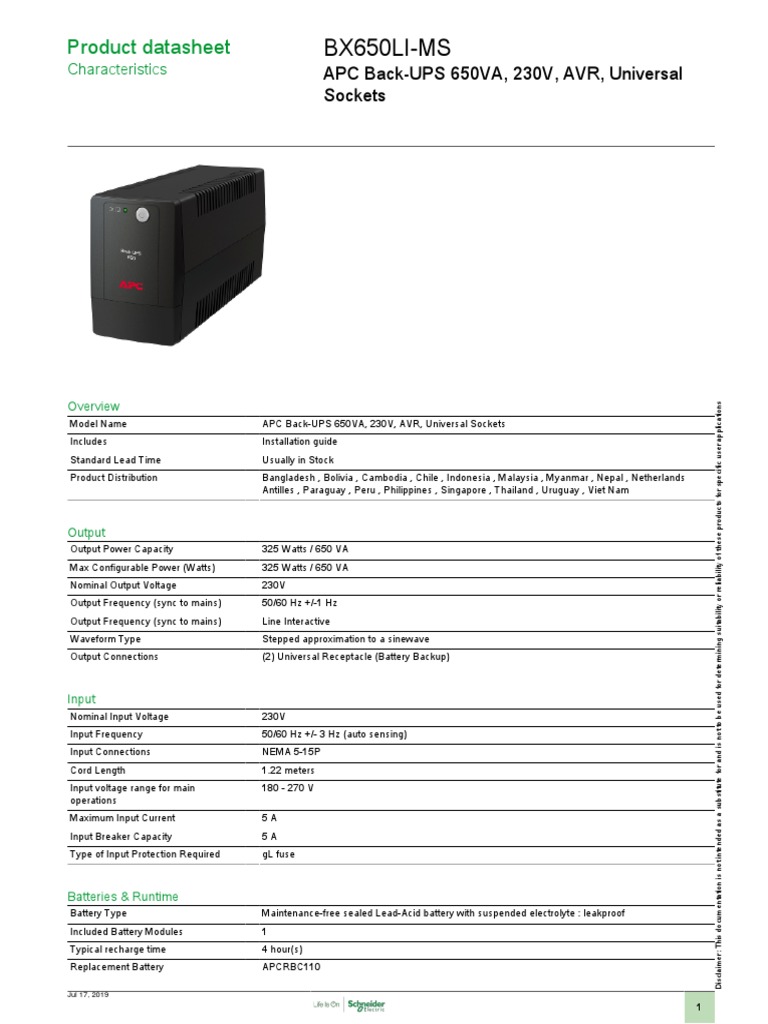 Back Ups Bx650li Ms Apc | PDF | Mains Electricity | Electrical Engineering