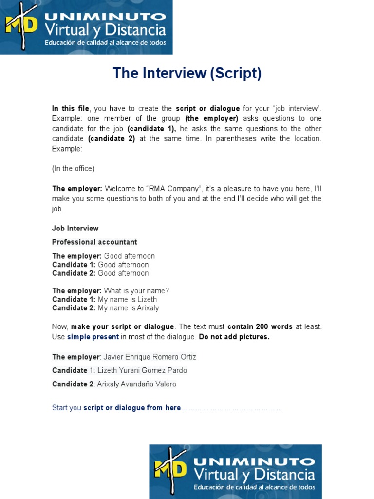 The Interview (Script) : in This File, You Have To Create The Script or ...