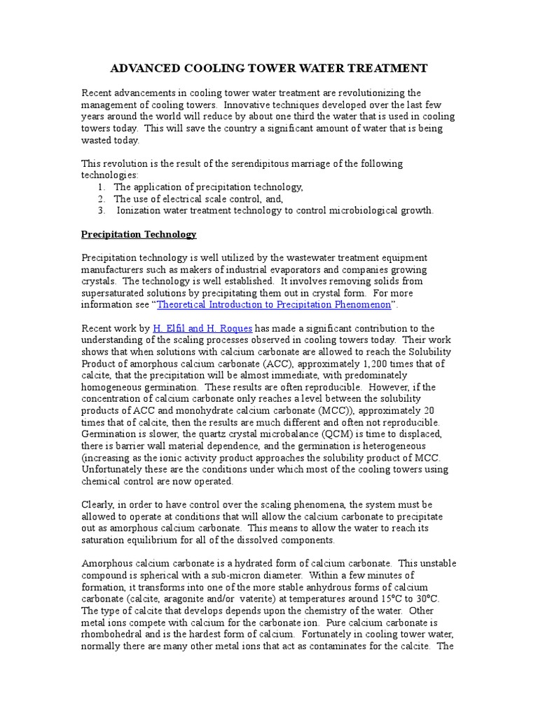 Advanced Cooling Tower Water Treatment | PDF | Calcite | Solubility