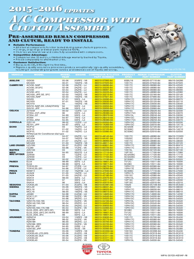 Denso AC Compressor Specifications Guide | PDF | Land Vehicles ...