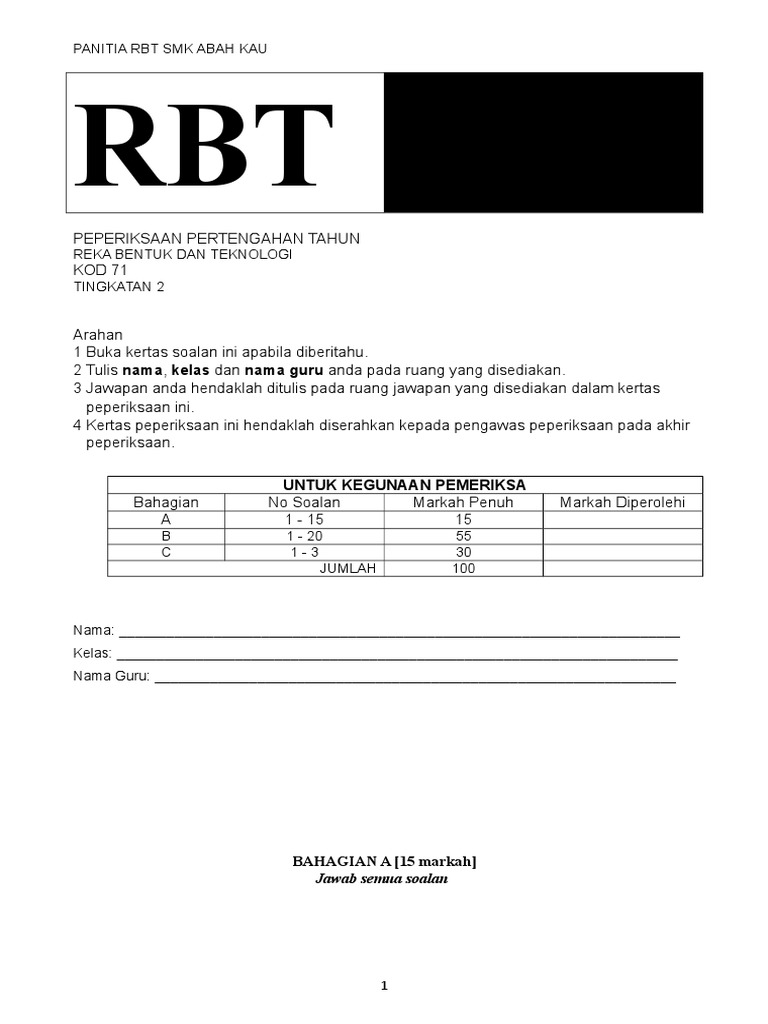 Contoh Soalan Rbt Pertengahan Tahun Tingkatan 2  AaronkruwFritz