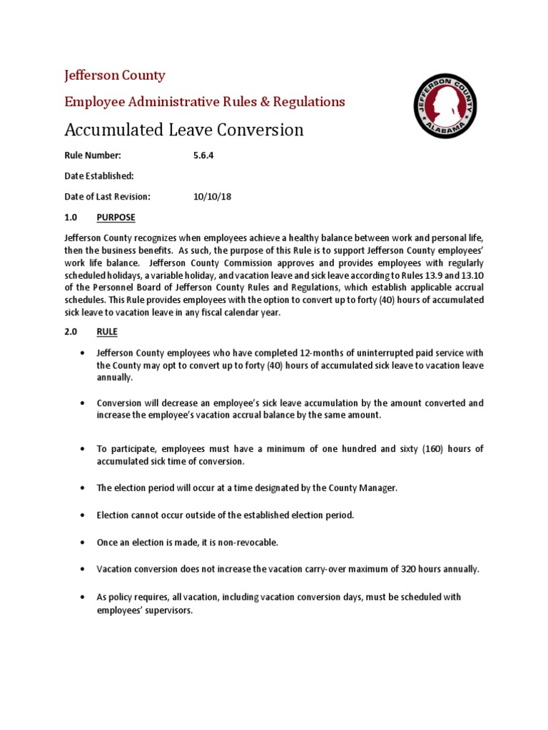 Jefferson County Sick Leave Conversion Rules | PDF | Sick Leave | Accrual
