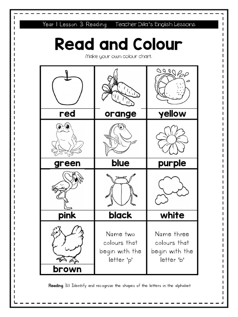 Year 1 Lesson 3 Colour Chart PDF
