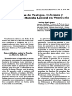 Las Pruebas De, Testigos, Informes Exhibición en Materia Laboral en Venezuela