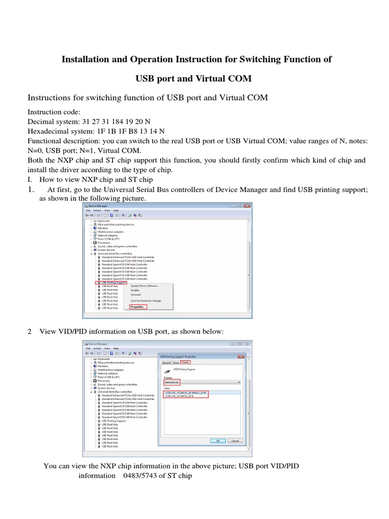 Usb Port and Virtual Com Port Switch Installation Instructions PDF