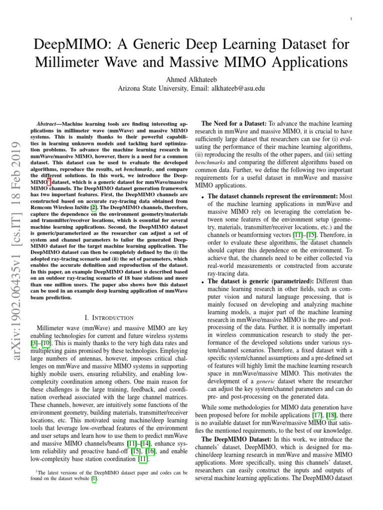 Deep MIMIO Data Set PDF Mimo Machine Learning