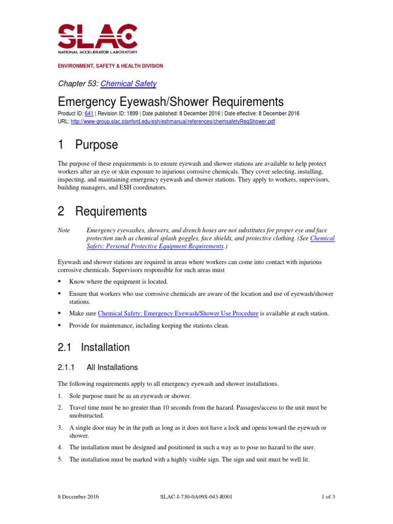 Emergency Eyewash/Shower Requirements 2.1 Installation Personal