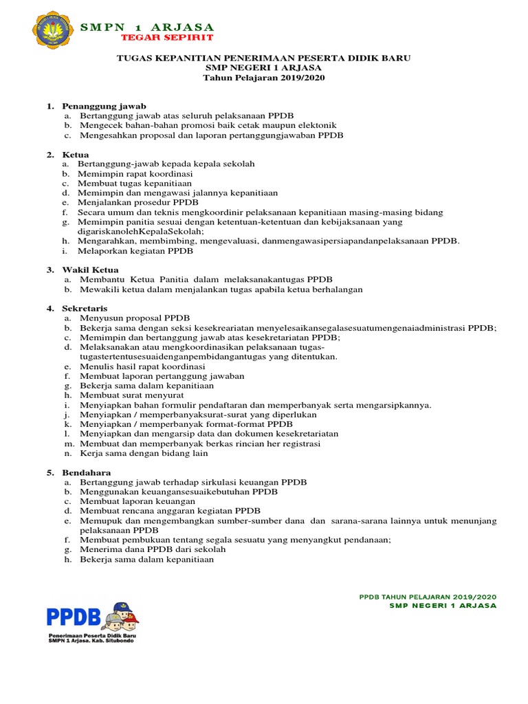 Ok Tugas Panitia PPDB SMPN 1 Arjasa 20191!2020 | PDF