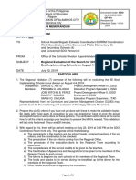 Division Memorandum On 2019 BE Best Implementing Schools Regional Validation