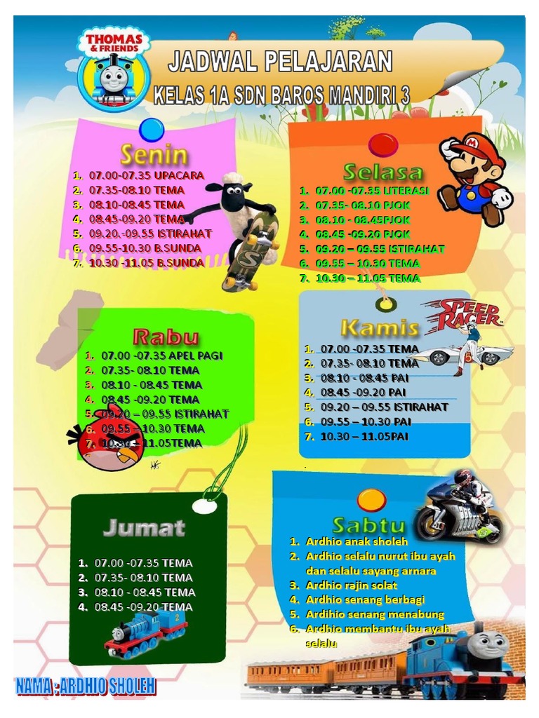 Contoh Jadwal Pelajaran SD | PDF