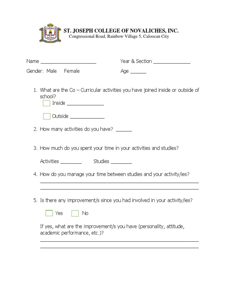 St. Joseph College of Novaliches, Inc. Congressional Road, Rainbow Village 5, Caloocan City PDF