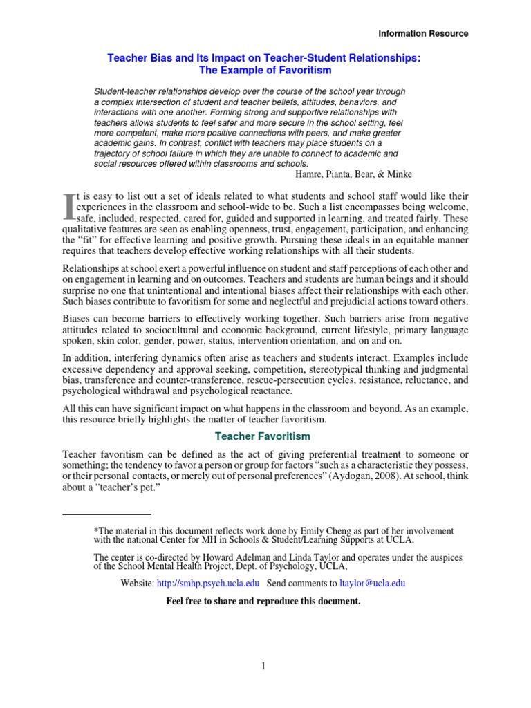 Teacher Bias and Its Impact On Teacher-Student Relationships: The ...