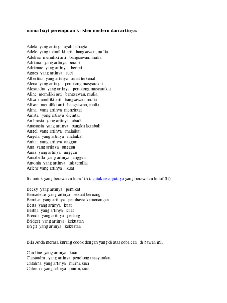 Nama Bayi Perempuan Kristian
