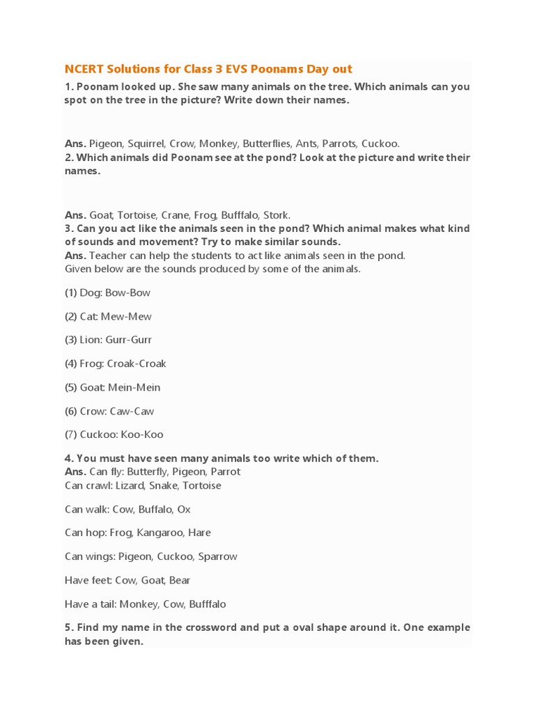 NCERT Solutions For Class 3 EVS Poonams Day Out | PDF | Organisms | Nature