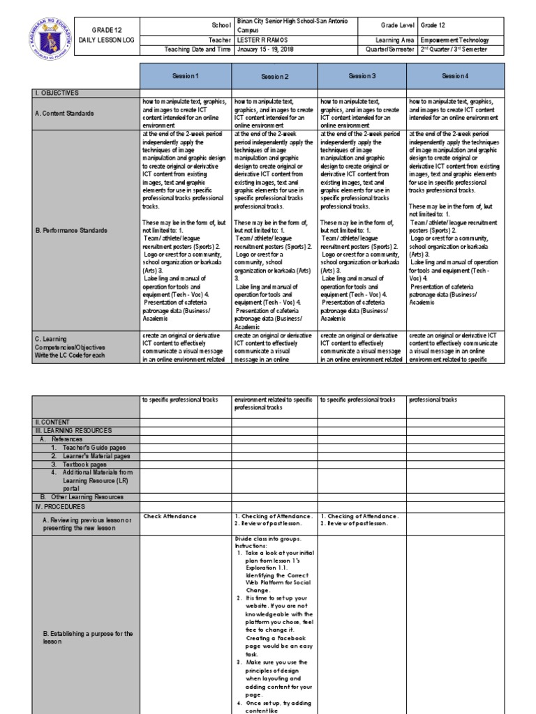 Grade 12 Empowerment Tech DLL Guide | PDF | Educational Technology ...