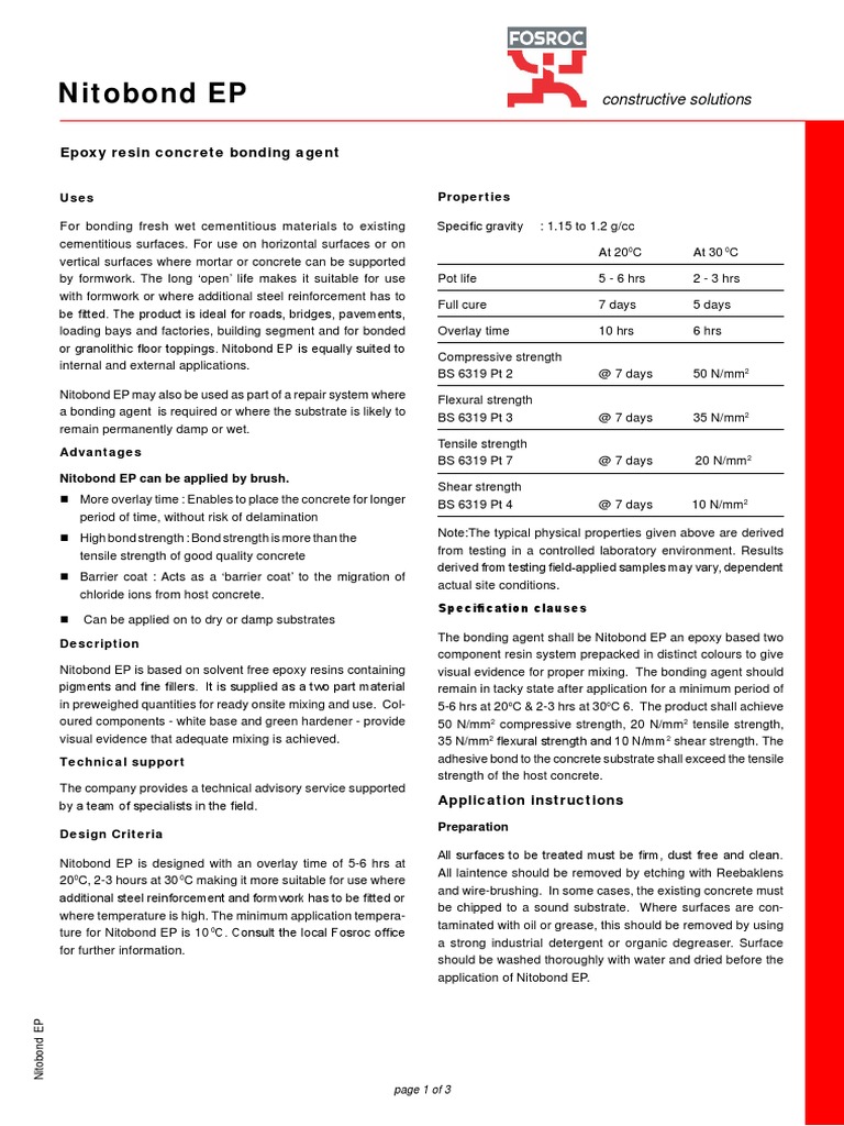 Nitobond EP Epoxy Resin Concrete Bonding Agent PDF Concrete Materials