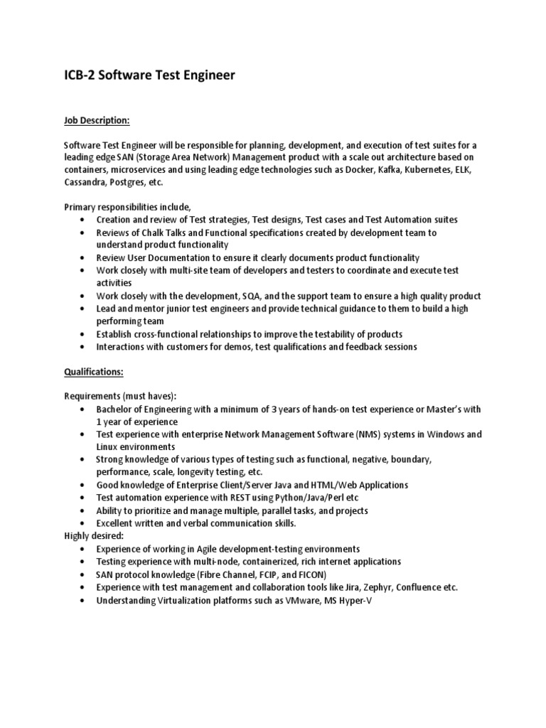 ICB2 Software Test Engineer Job Description PDF Software Testing