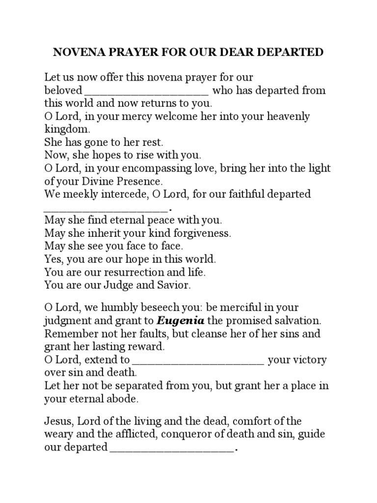 Novena Prayer For Our Dear Departed Pdf Last Judgment Grief