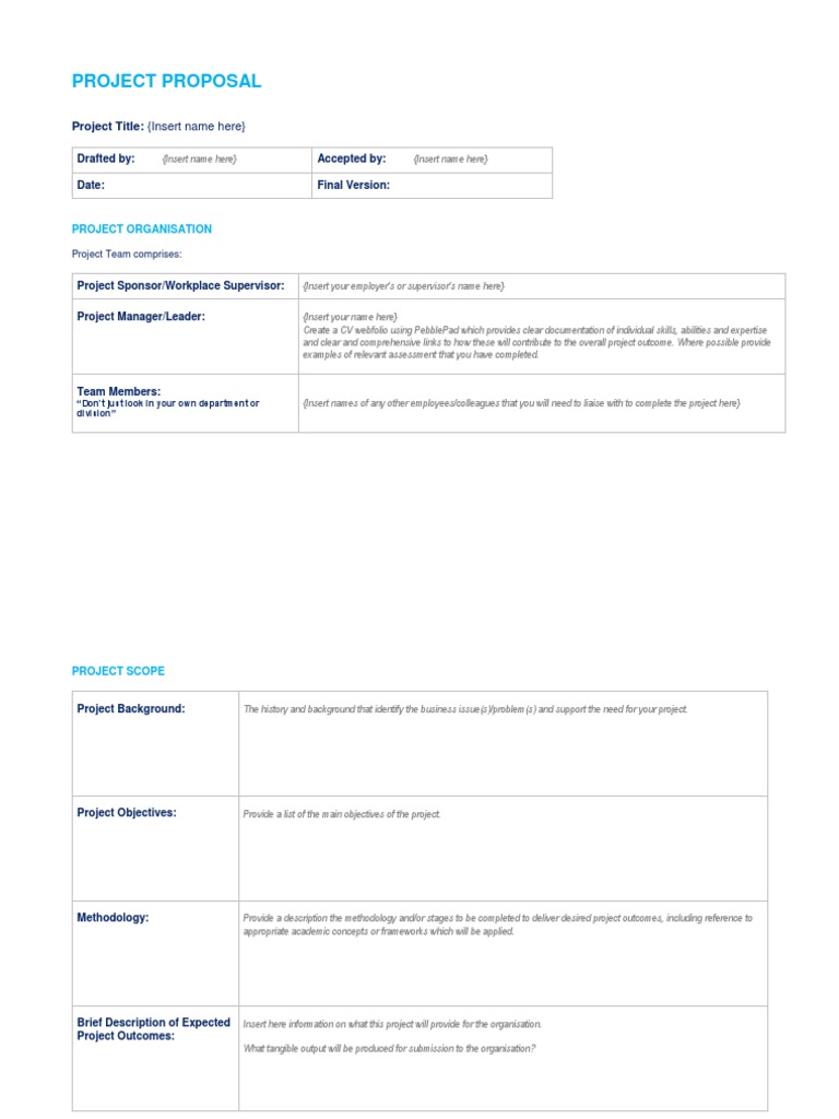 Project Proposal Template 19 PDF Project Management Goal