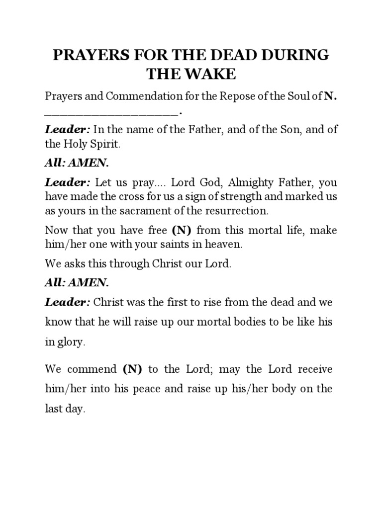 Prayers For The Dead During The Wake PDF
