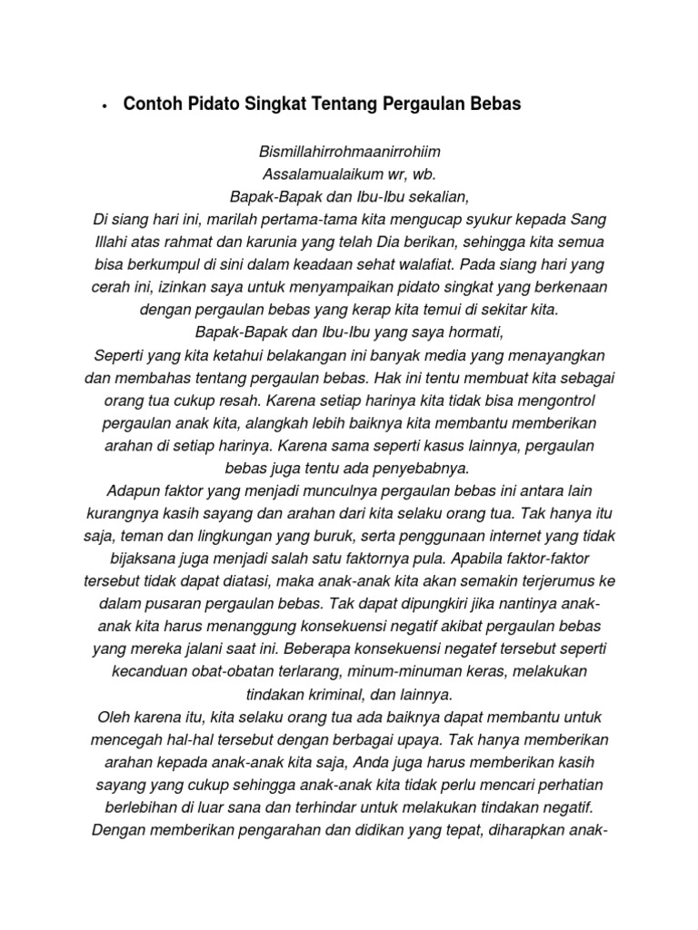 Teks Pidato Singkat Pergaulan Bebas Terbaru Kumpulan Referensi Teks Pidato