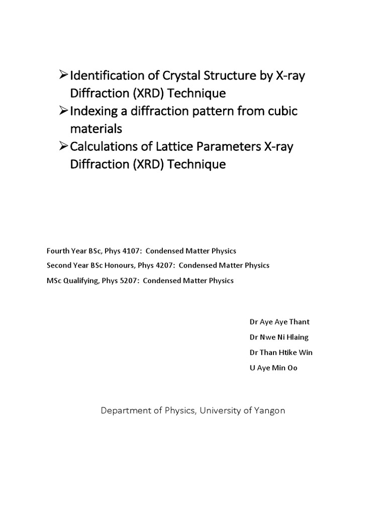 XRD Materials Science Refresher Course PDF X Ray Crystallography