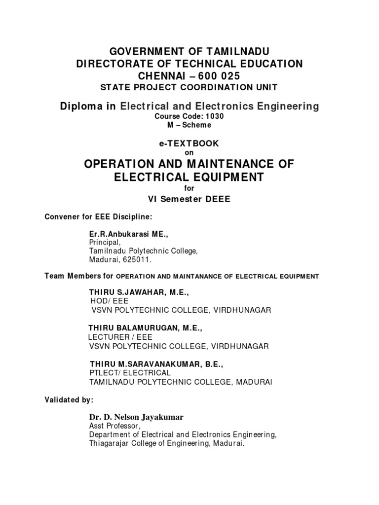 Operation & Maintenance of Electrical Equipment | PDF | Electrical