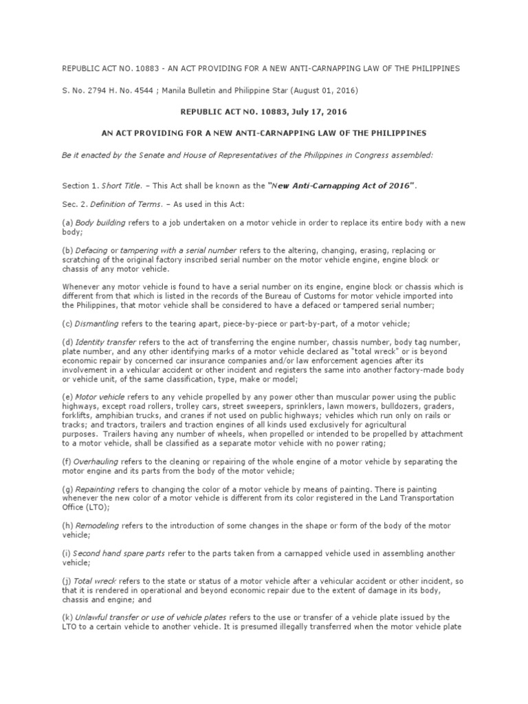 REPUBLIC ACT NO. 10883, July 17, 2016 An Act Providing For A New Anti ...