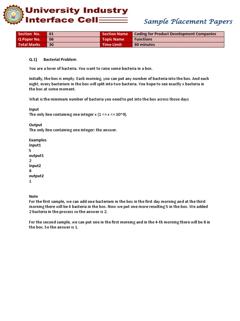 Sample Placement Papers: 01 Coding For Product Development Companies 06 ...