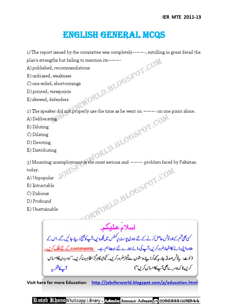 English General Mcqs | PDF