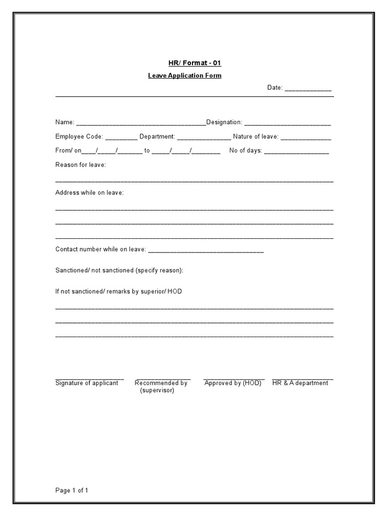 Leave Application Form Template | PDF | Career & Growth