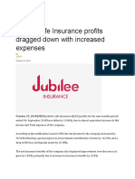 Jubilee Life Insurance Profits Dragged Down With Increased Expenses