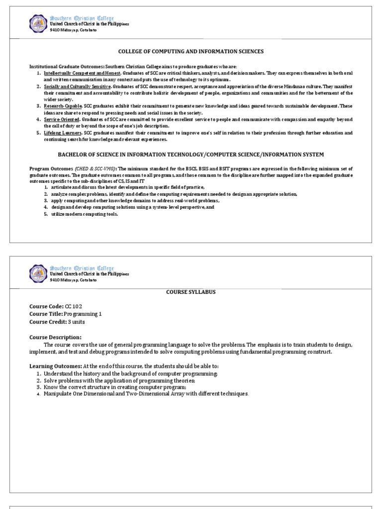 Programming Course Syllabus at SCC | PDF | Algorithms | Computer ...