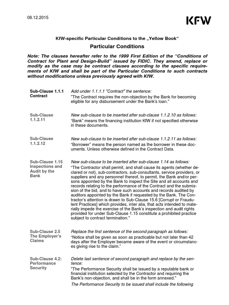 KfWSpecific Amendments to the Yellow Book Particular Conditions for