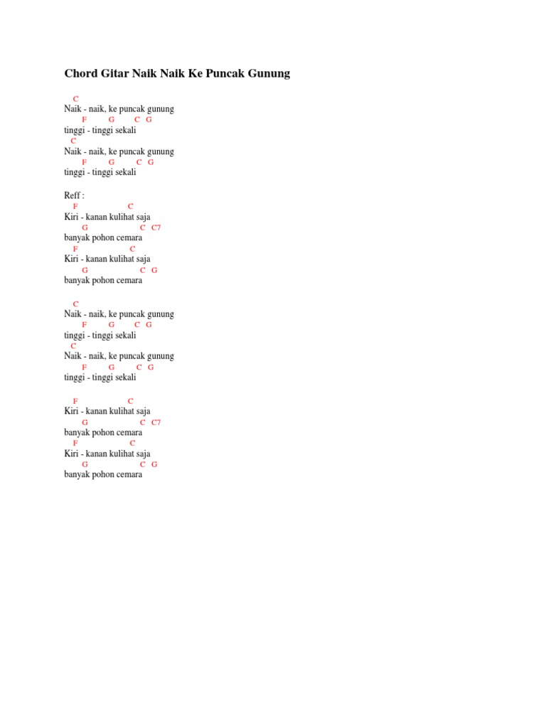 Chord Gitar Naik Naik Ke Puncak Gunung