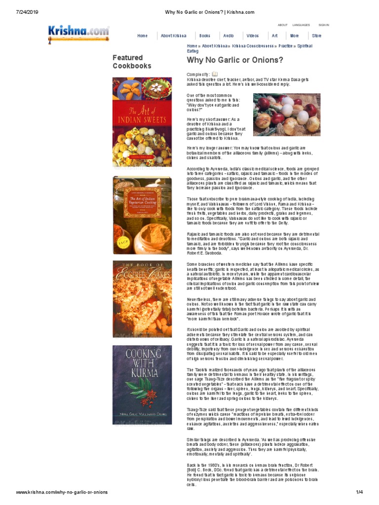 Why No Garlic or Onions PDF Garlic Vaishnavism