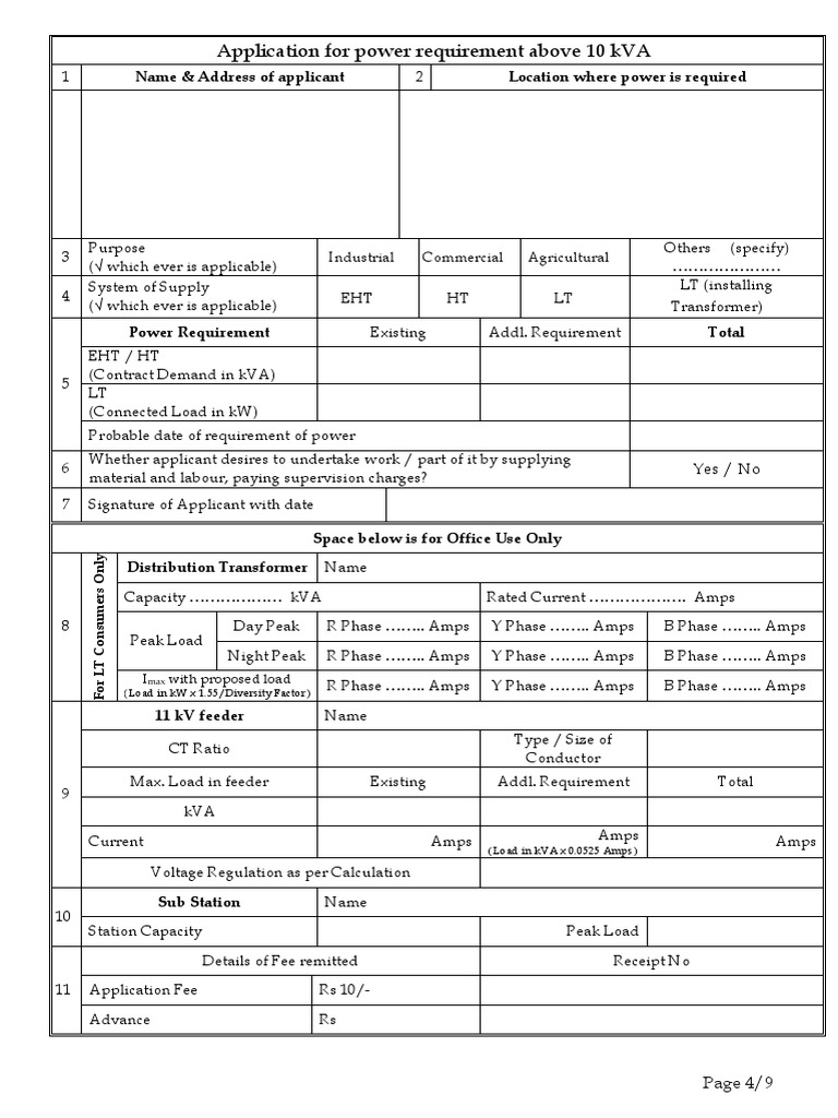 KSEB Power Application LT Form | PDF | Electric Power Distribution ...