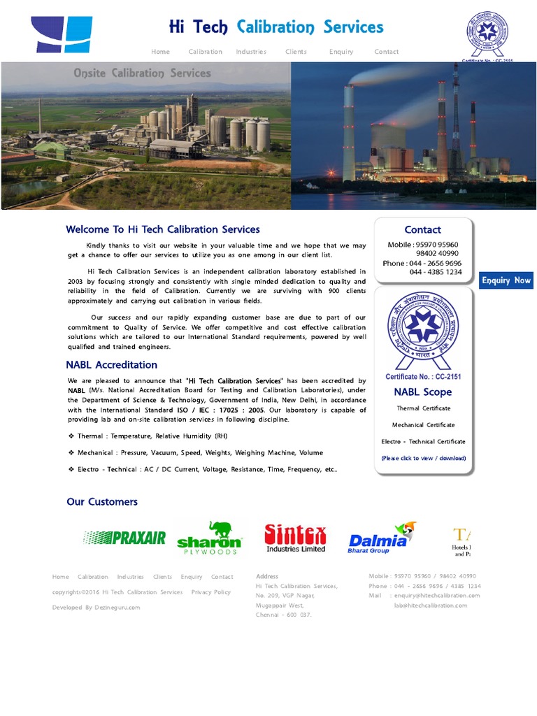 Hitech Calibration Services PDF Calibration Electrical Engineering