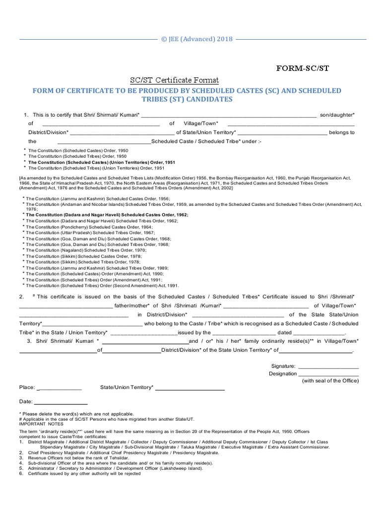 SC/ST Certificate Format | PDF | Magistrate | Government Of India