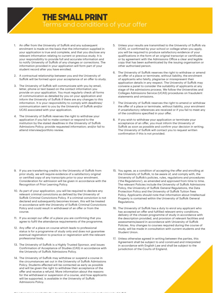 University of Suffolk Offer Terms | PDF | University And College ...