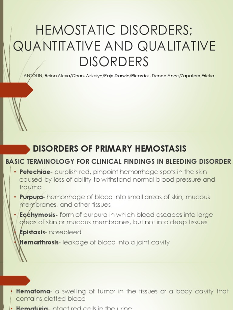 Hemostatic Disorders Quantitative and Qualitative Disorders PDF